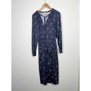 Tibi Remi Print Jersey Midi Dress Size 6 Navy Shirred Long Sleeves
